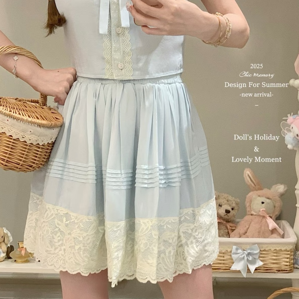 Japanese Kawaii Pastel Baby Blue Cottage Balletcore Lolita A-line Mini Skirt